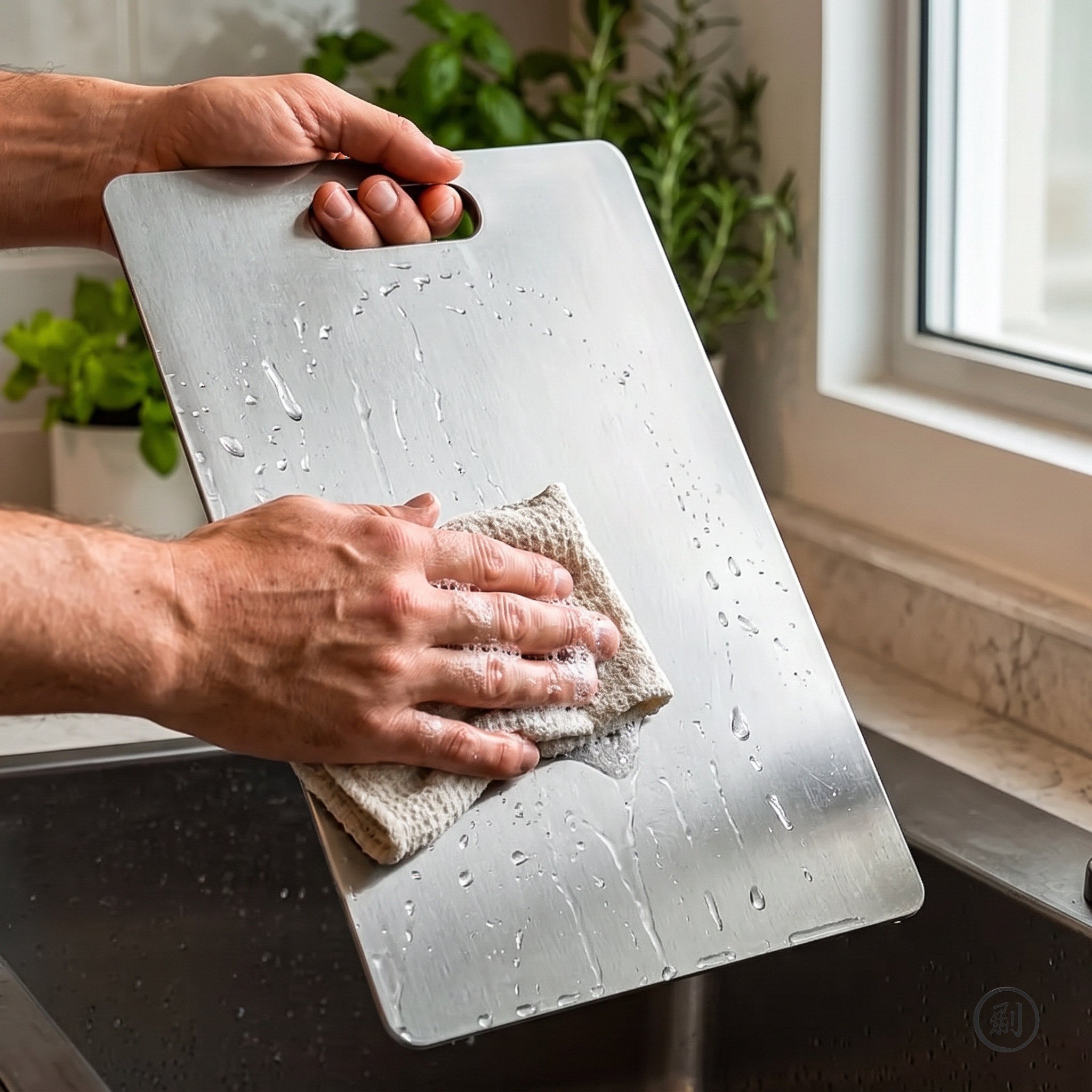 Washing the Prepwell board after dinner prep