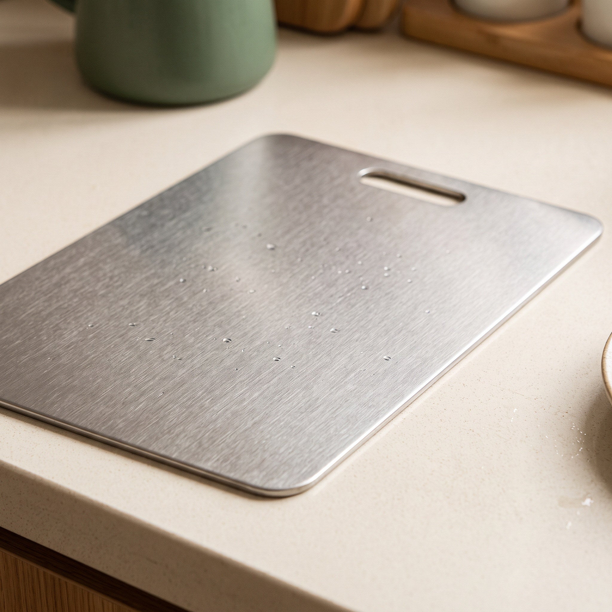 Close detail of the brushed steel surface