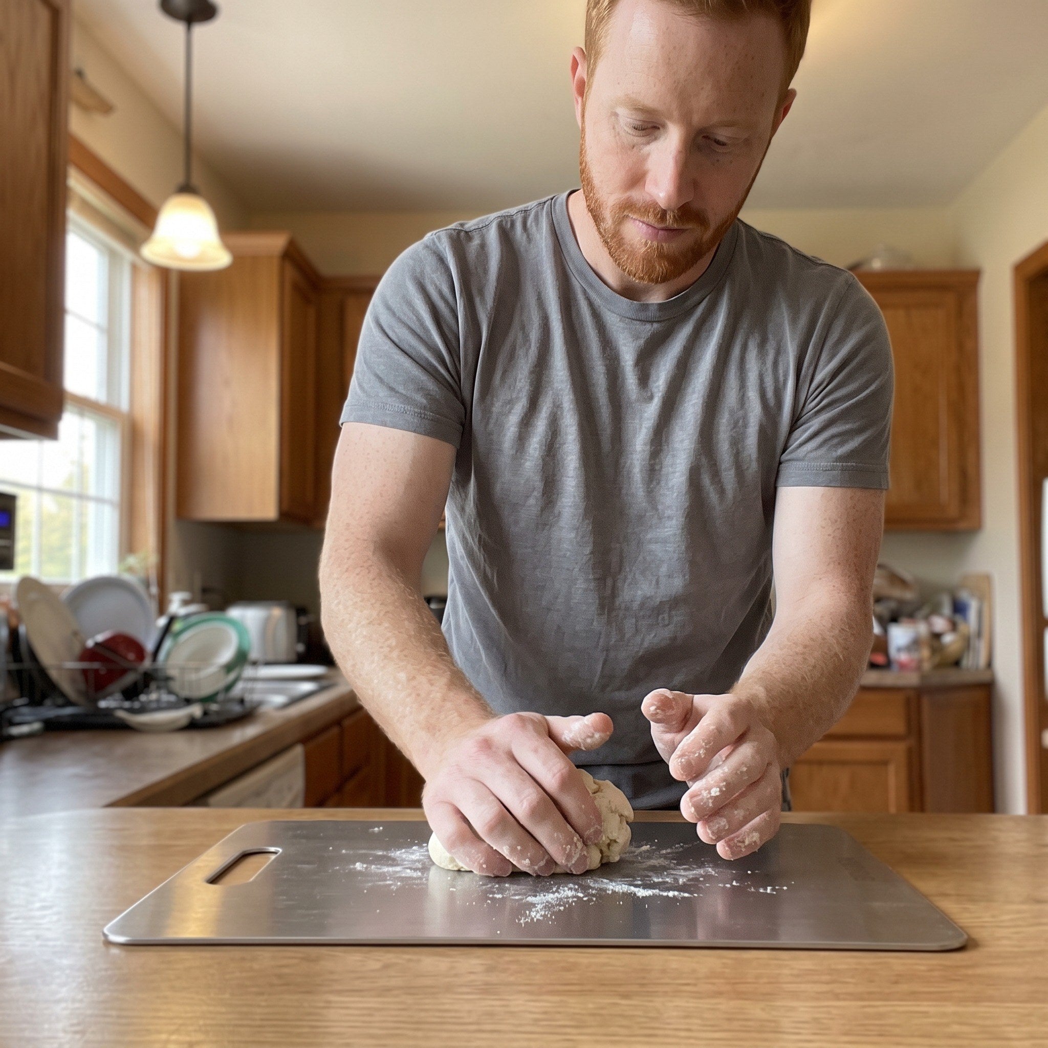 Ben shaping a small batch of dough on his board